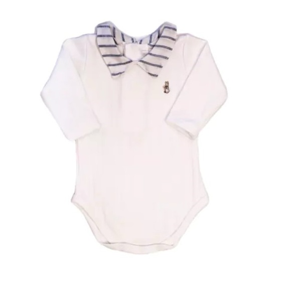 Gray Striped Collard V-Neck Onesie Sizes: 3, 6, 9, 12, 18 M - Picture 1 of 1